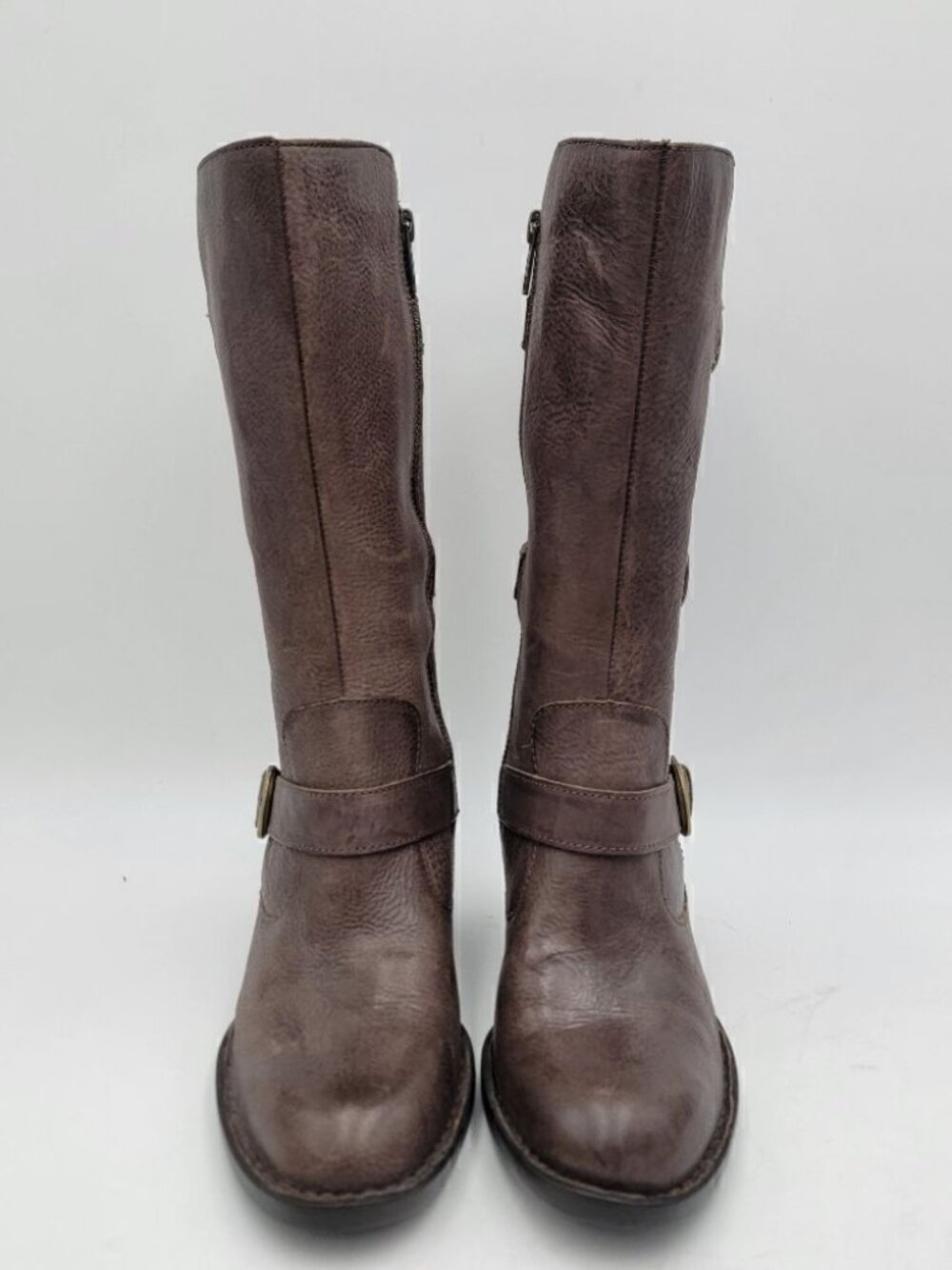 Born Brown Leather Boots Block Heel size 6.5 Maleri Zip‎ Up Buckle - Picture 7 of 10